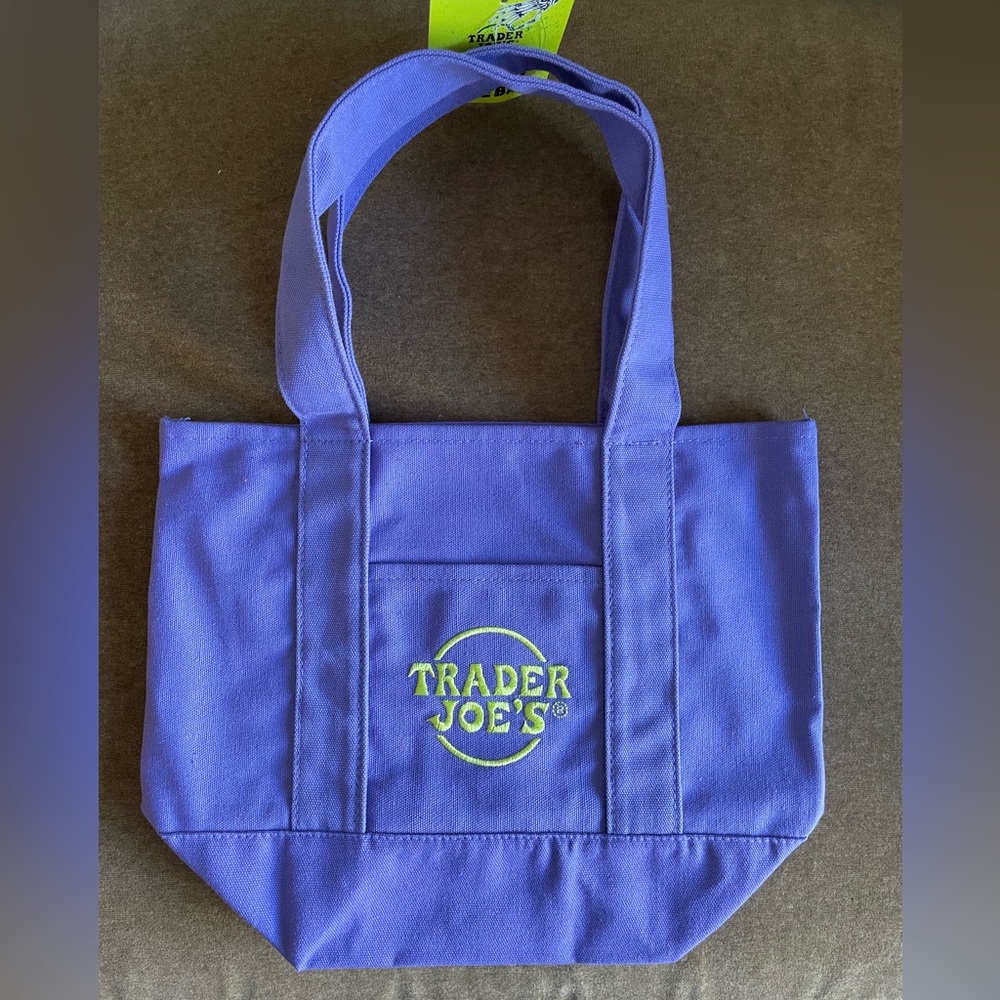 Trader Joe's Mini Tote Purple/Lavender and Lime Green Canvas